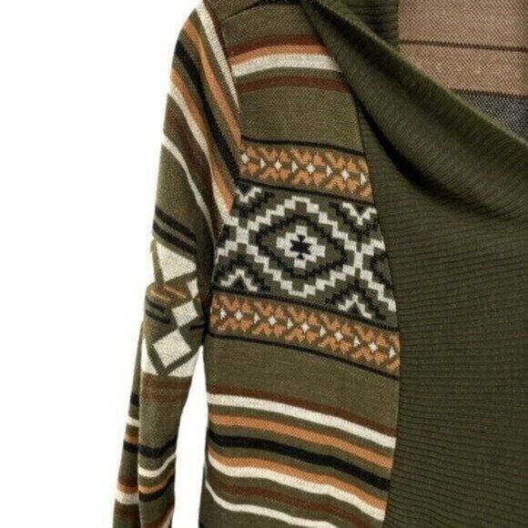 Allison Brittney Southwestern Aztec Long Cardigan Sweater Drape Open Front - Picture 4 of 9